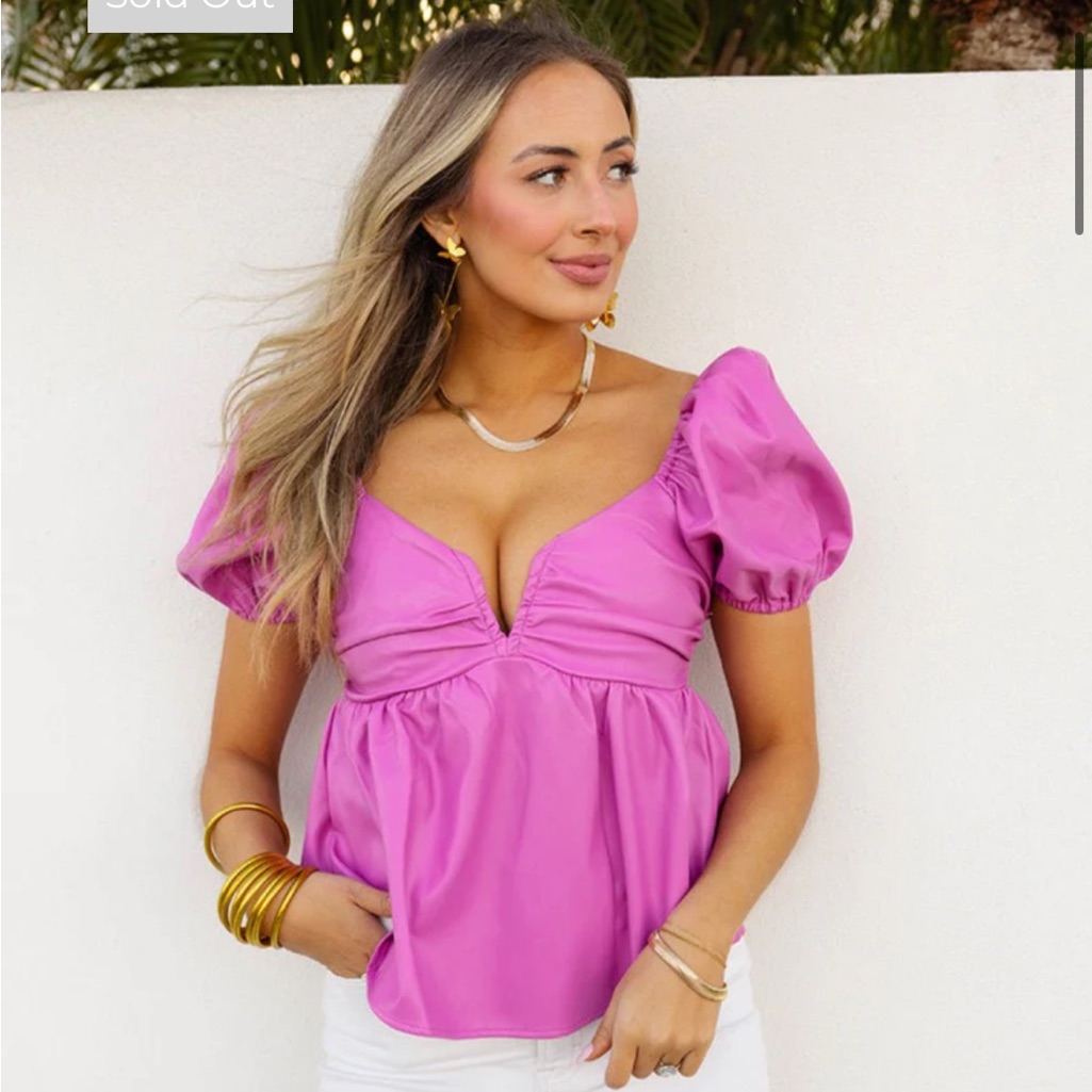 Houston Puff Sleeve Top By Buddylove In The Color Magenta. New With Tags, Size L